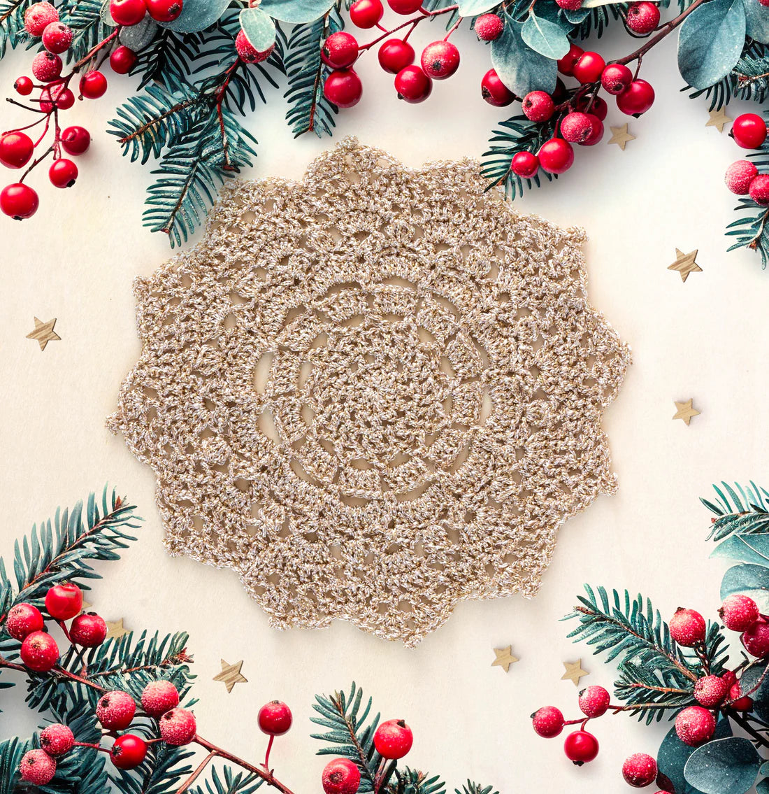 CENTRO DE MESA REDONDO PARA TEJER CON EL PATRON DE LA REVISTA