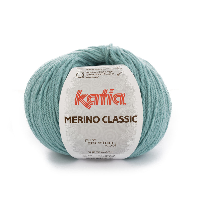 Ovillo de lana 55% merino 45% acrílico de la marca Katia. El modelo es Merino Classic en el color 073