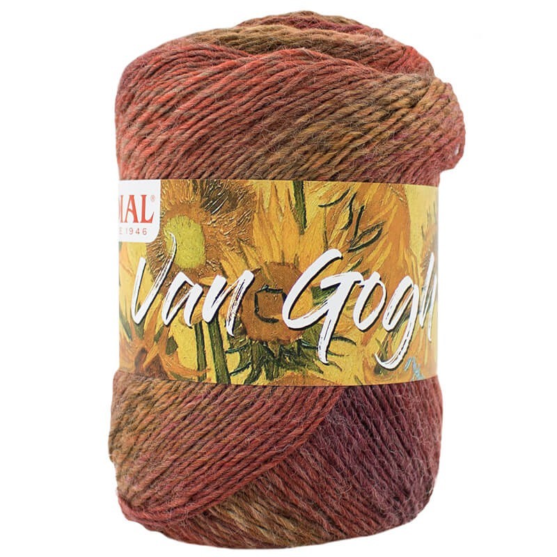 Ovillo 60% de lana merino virgen y 40% mirofibras de la marca Mondial. El modelo es Van Gogh en el color 469