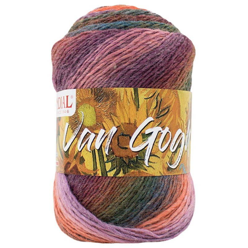 Ovillo 60% de lana merino virgen y 40% mirofibras de la marca Mondial. El modelo es Van Gogh en el color 470