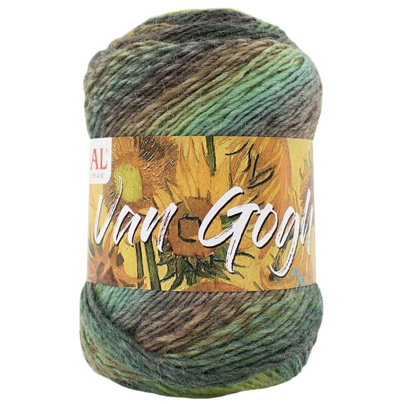 Ovillo 60% de lana merino virgen y 40% mirofibras de la marca Mondial. El modelo es Van Gogh en el color 475