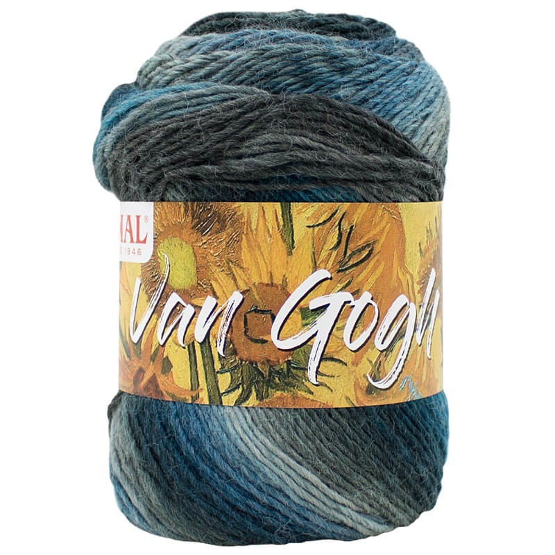 Ovillo 60% de lana merino virgen y 40% mirofibras de la marca Mondial. El modelo es Van Gogh en el color 476
