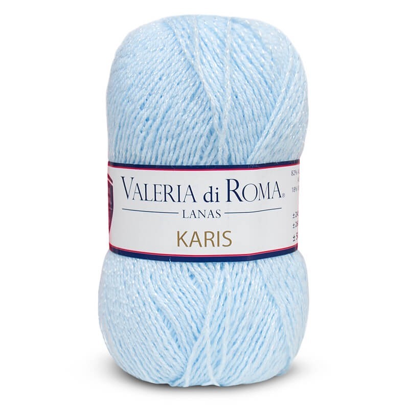Ovillo de 82% Acrílico, 18% Viscosa de la marca Valeria di Roma. El modelo es KARIS en el color 001/AZUL