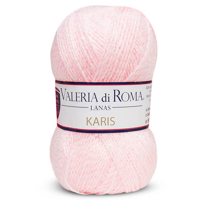 Ovillo de 82% Acrílico, 18% Viscosa de la marca Valeria di Roma. El modelo es KARIS en el color 002/ROSA