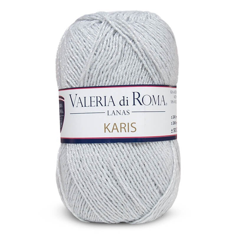 Ovillo de 82% Acrílico, 18% Viscosa de la marca Valeria di Roma. El modelo es KARIS en el color 023/GRIS