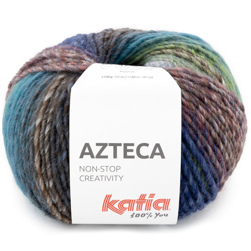 EL COLOR 7895 DE LA LANA JASPEADA AZTECA DE KATIA- SUS TONALIDADES PRINCIPALES SON AZUL VERDE Y ROJO