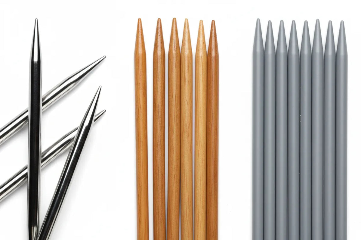 Agujas de metal, agujas de madera o agujas de plastico. Elige el mejor material de tus nuevos palillos para tejer, nuestros favoritos son las agujas de metal