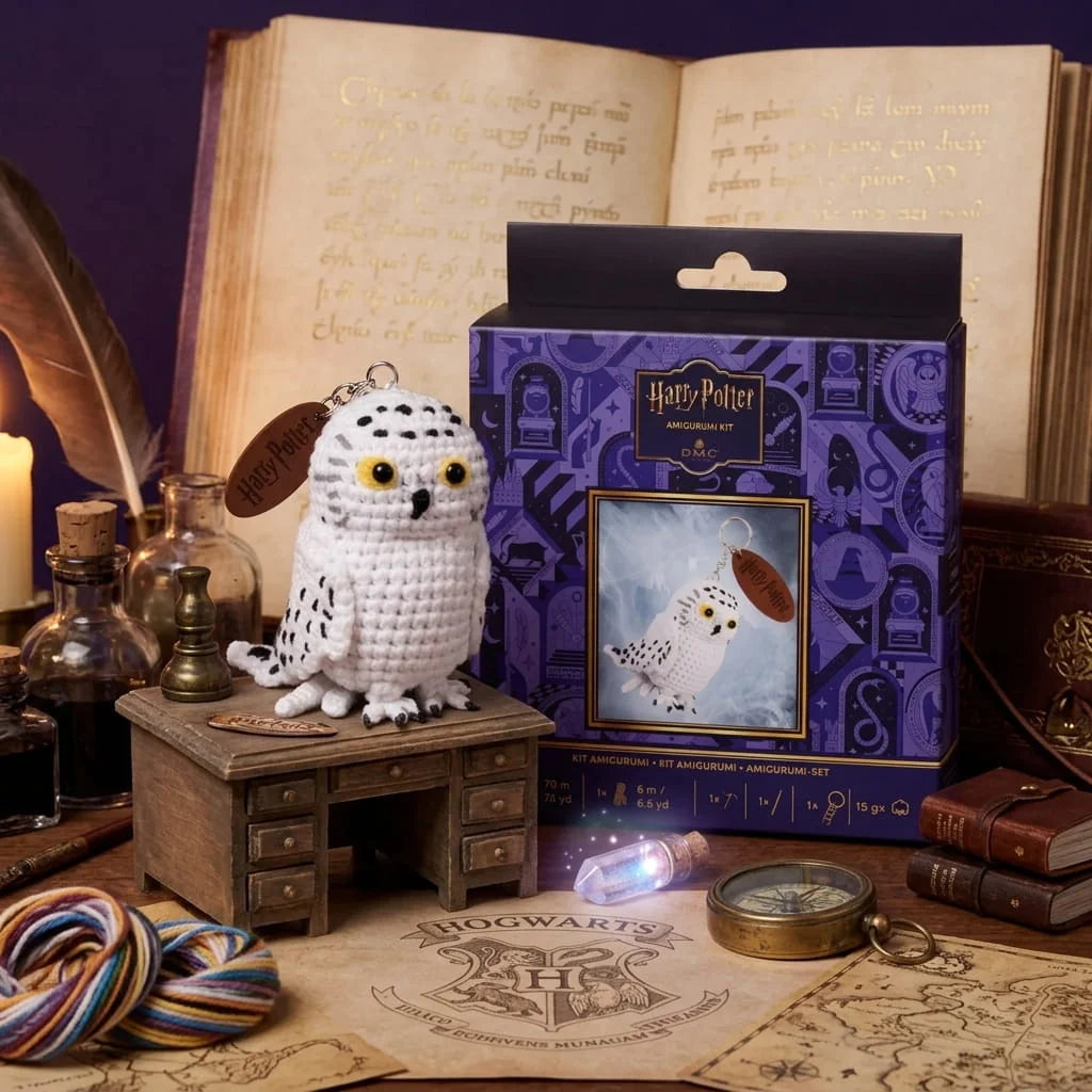 Kit Amigurumi Llavero Hedwig Harry Potter de DMC con figura tejida a crochet