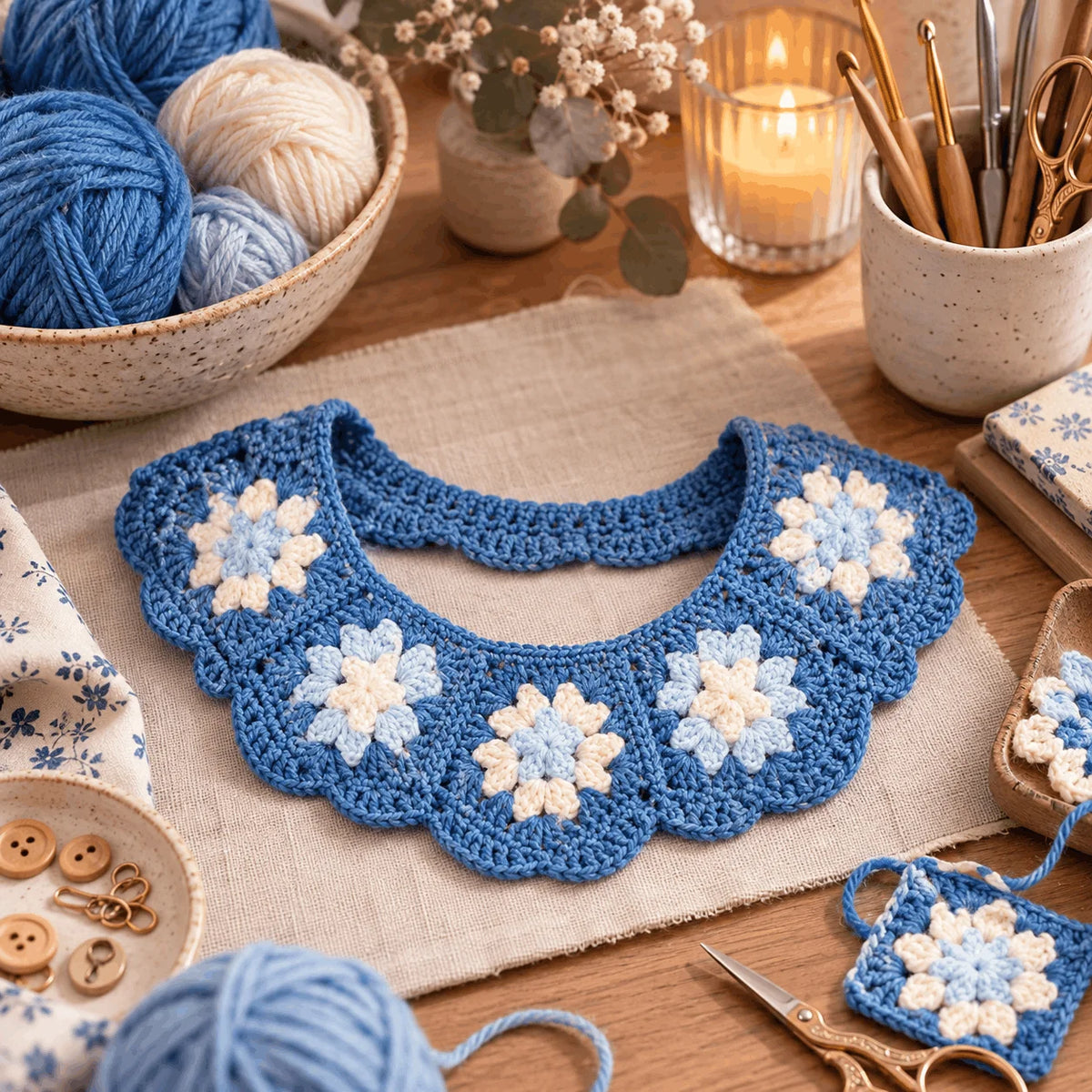 EL CUELLO QUE VAMOS A TEJER EN EL TALLER DE CROCHET PARA APRENDER LA TECNICA DEL GRANNY SQUARE