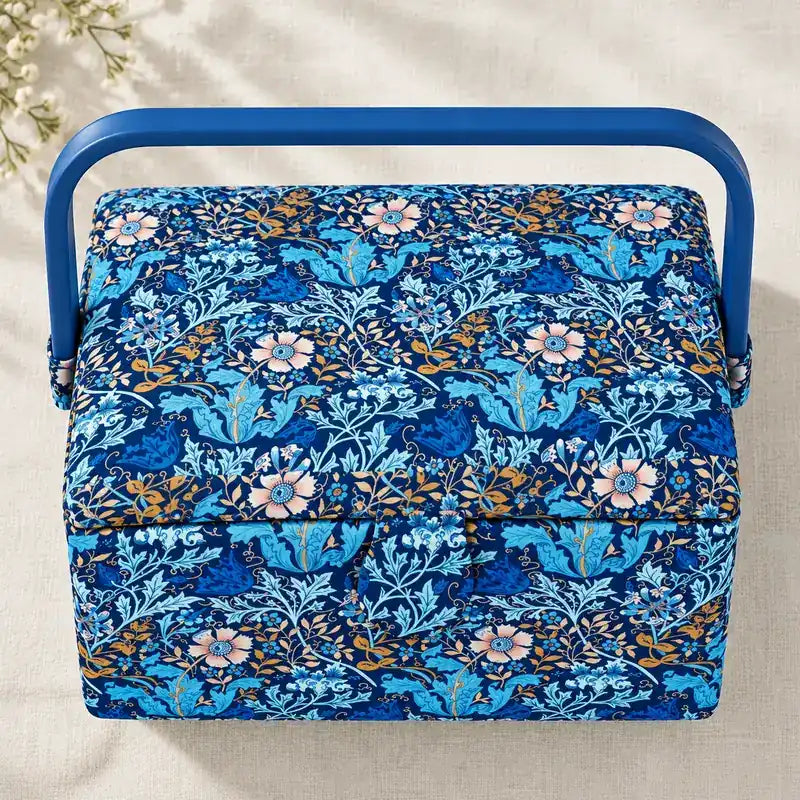 MEDIUM BLUE FLORAL PRINT SEWING BASKET