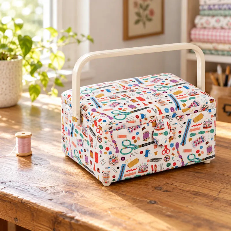MEDIUM SEWING BASKET WITH SEWING PRINT