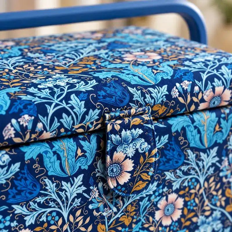 MEDIUM BLUE FLORAL PRINT SEWING BASKET