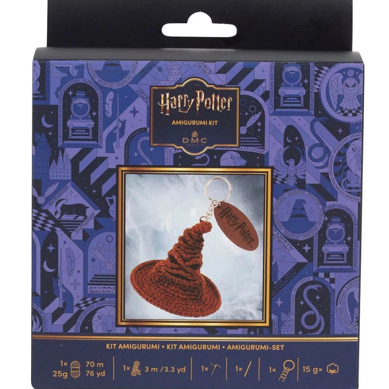 Caja del Kit Amigurumi Sombrero Seleccionador DMC Harry Potter con diseño terminado