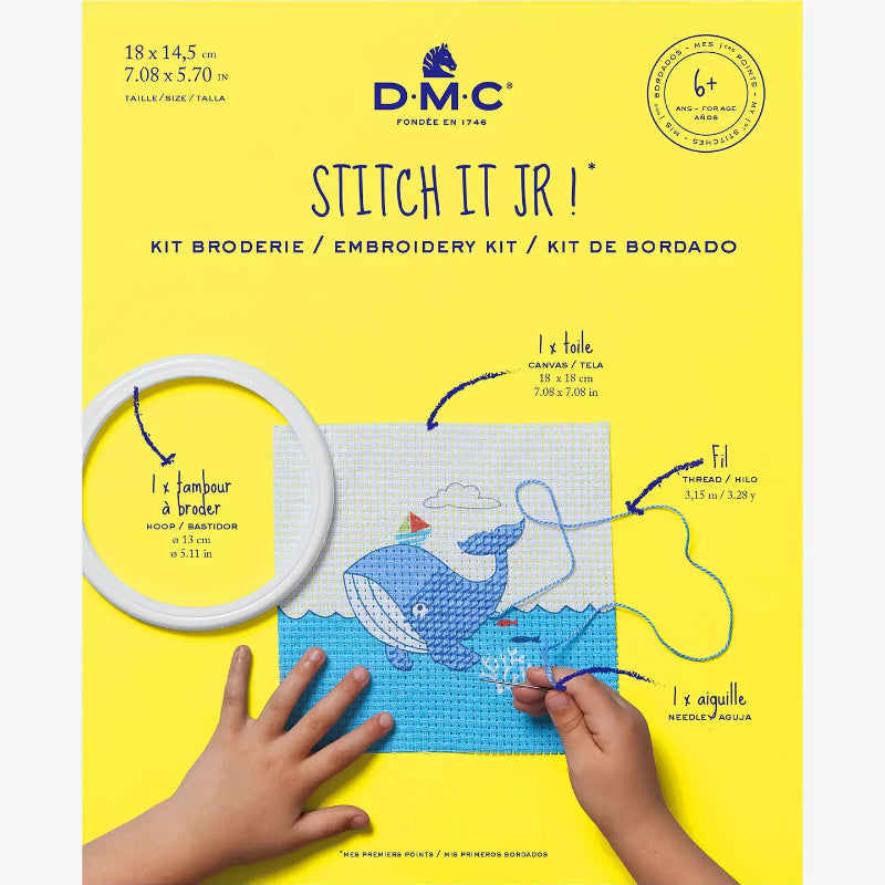 ENSEÑA MEDIO PUNTO A LOS NIÑOS CON ESTE KIT - CREARÁN UNA BALLENA Y LA PONDRÁN EN UN ARO DE BORDAR A DECORAR SU HABITACIÓN