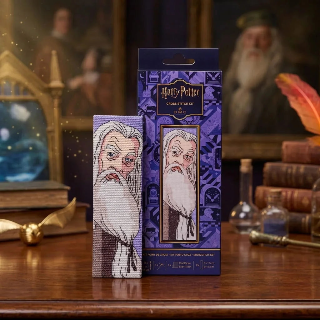 Kit de punto de cruz Harry Potter Marcapáginas Dumbledore de DMC con retrato bordado terminado