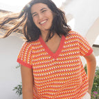 CAMISETA TEJIDA A GANCHILLO CON CUELLO EN PICO - REVISTA CROCHET Nº 121 DE KATIA