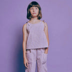 Conjunto de pantalon y camiseta de tirantes cosidos con la tela vichi gigham de katia en el color 5