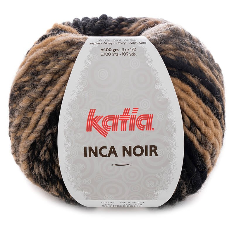 Ovillo de lana 53% lana 47% acrílico de la marca Katia. El modelo es inca noir en el color 353