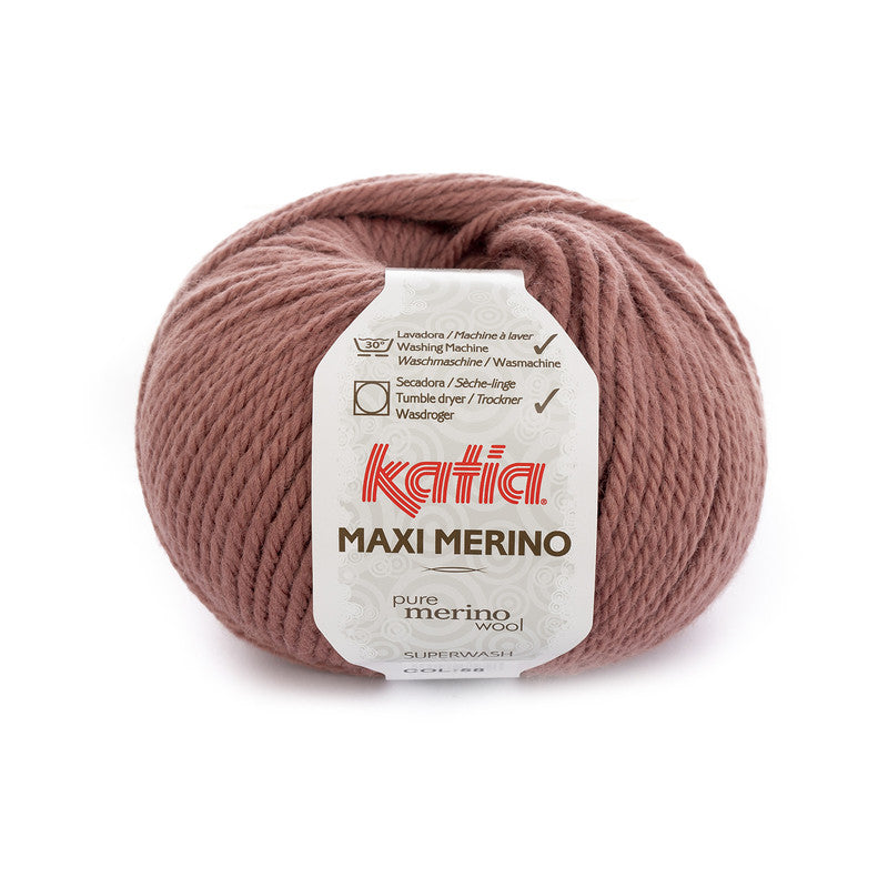 Ovillo de lana 55% merino 45% acrílico de la marca Katia. El modelo es Maxi Merino en el color 058