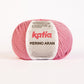 Ovillo de lana 52% merino 48% acrílico de la marca Katia. El modelo es Merino Aran en el color 064