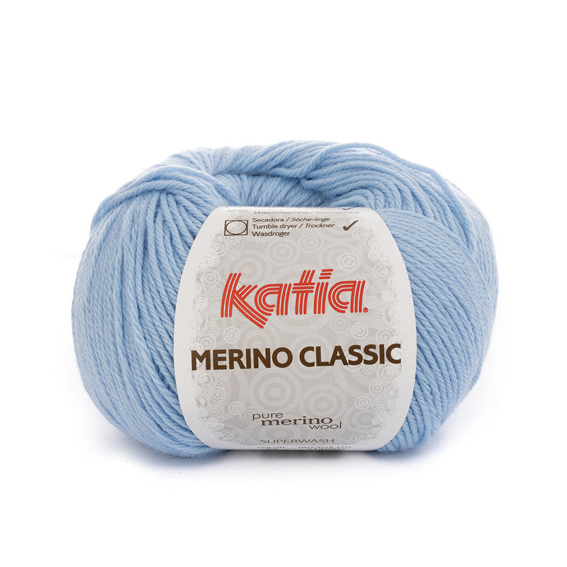 Ovillo de lana 55% merino 45% acrílico de la marca Katia. El modelo es Merino Classic en el color 034