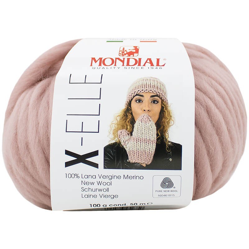 Ovillo 100% de lana merino virgen de la marca Mondial. El modelo es X-ELLE en el color 045