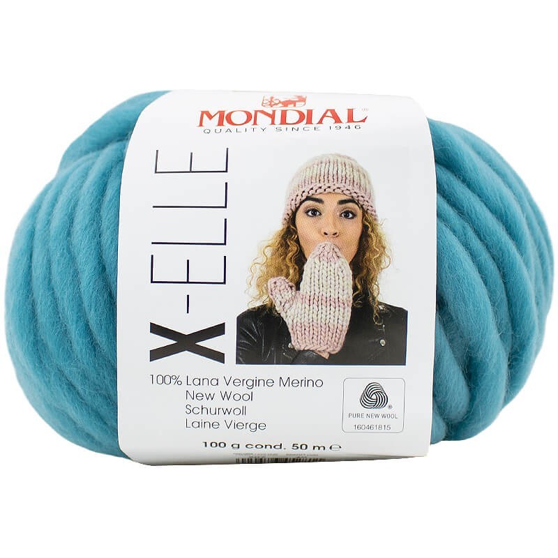 Ovillo 100% de lana merino virgen de la marca Mondial. El modelo es X-ELLE en el color 007