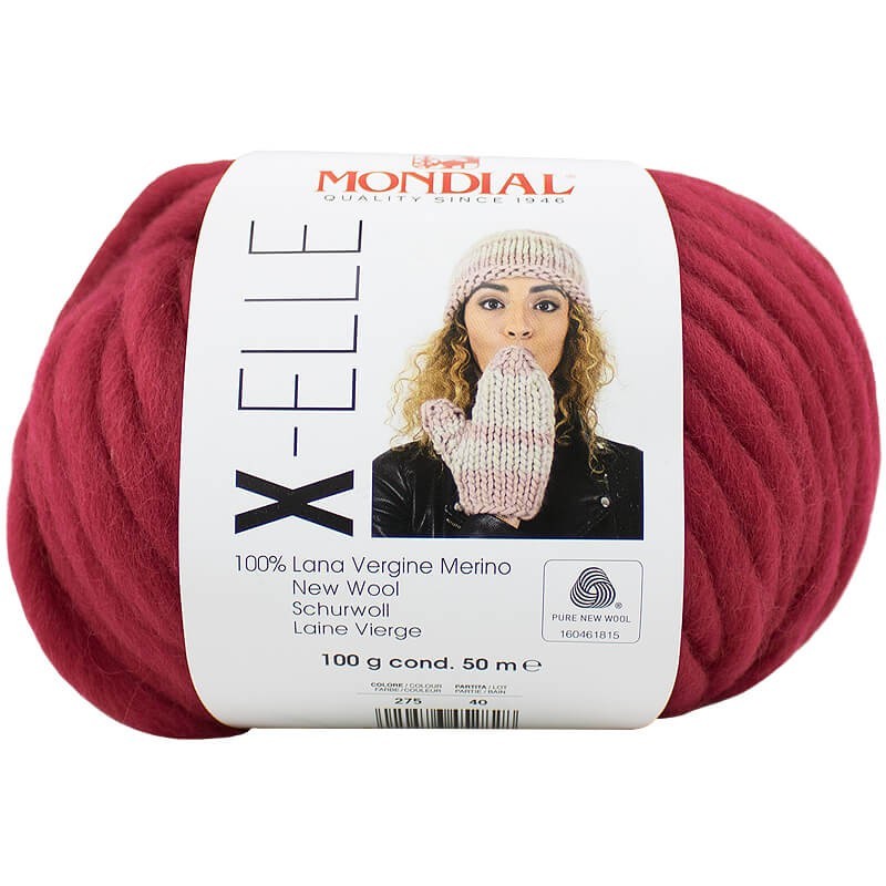 Ovillo 100% de lana merino virgen de la marca Mondial. El modelo es X-ELLE en el color 075