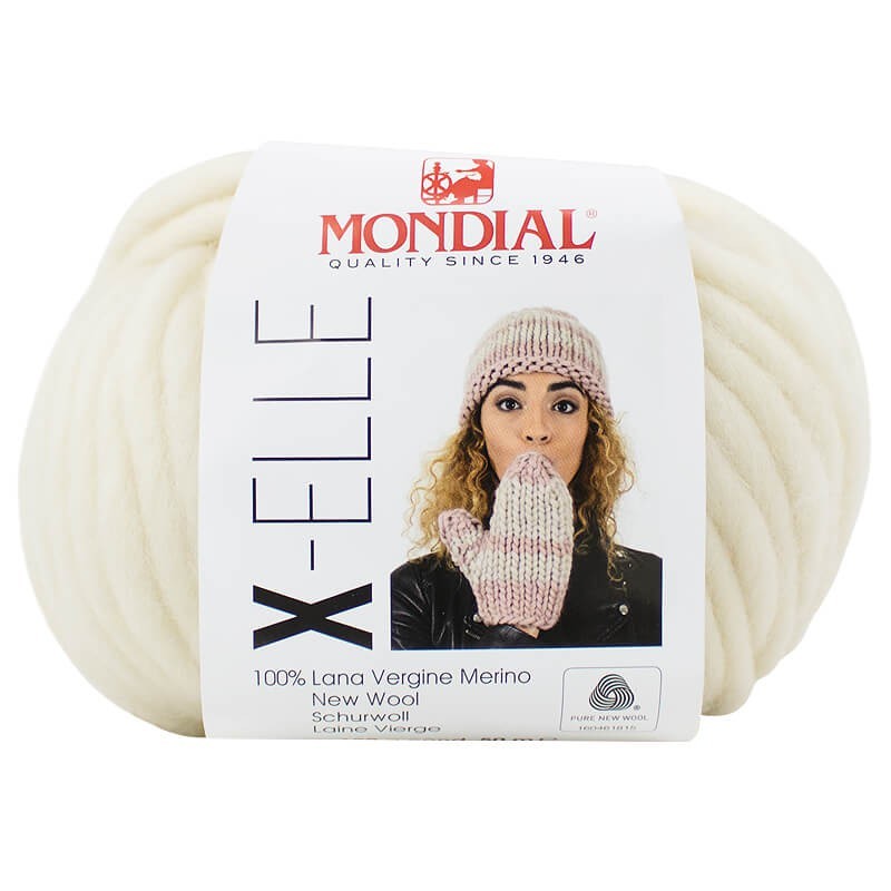 Ovillo 100% de lana merino virgen de la marca Mondial. El modelo es X-ELLE en el color 026